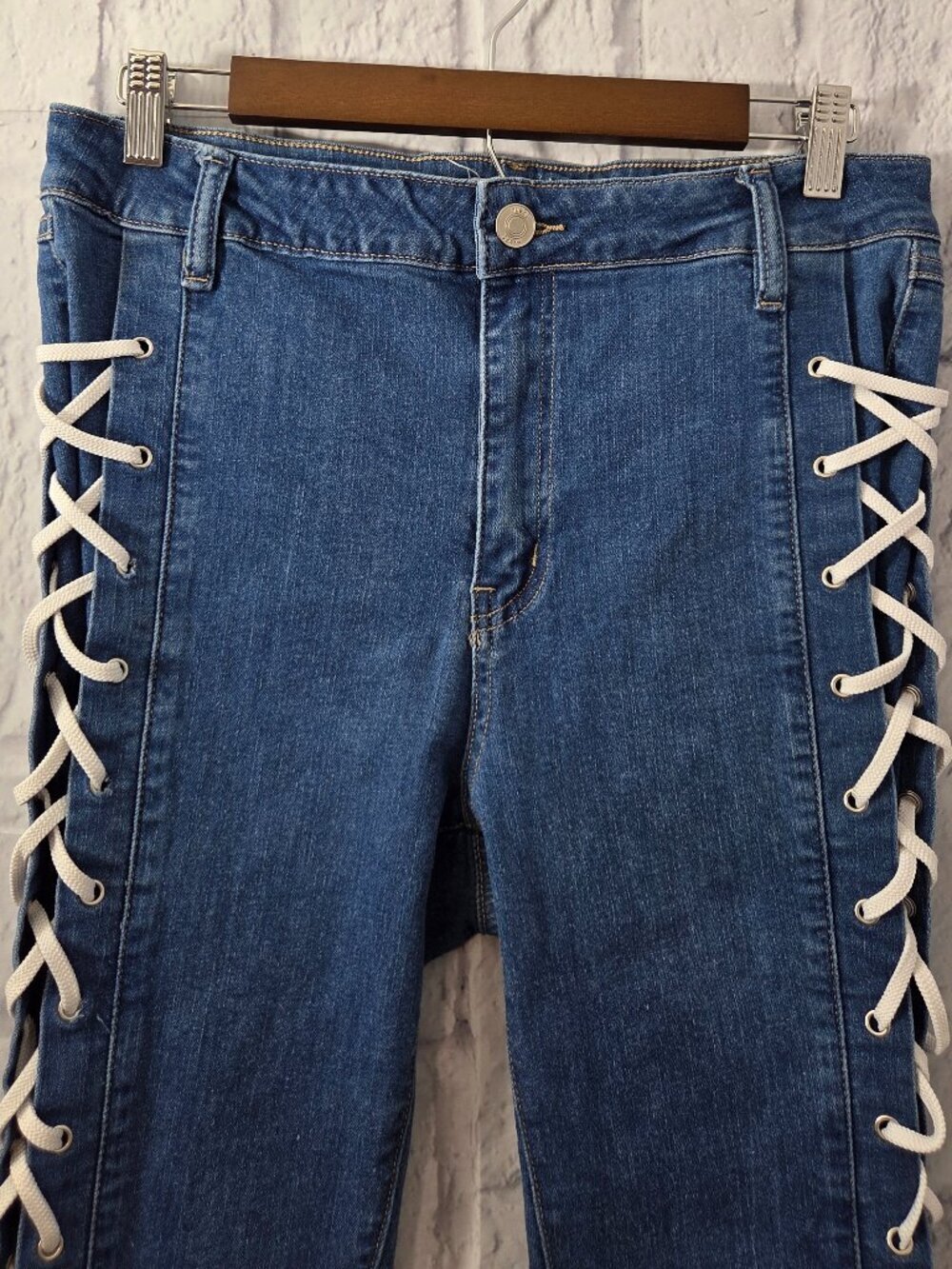 Rue 21 Size 12 Stretch High Rise Rope Lace Up Skinny Leg Denim Jeggings - Picture 2 of 11